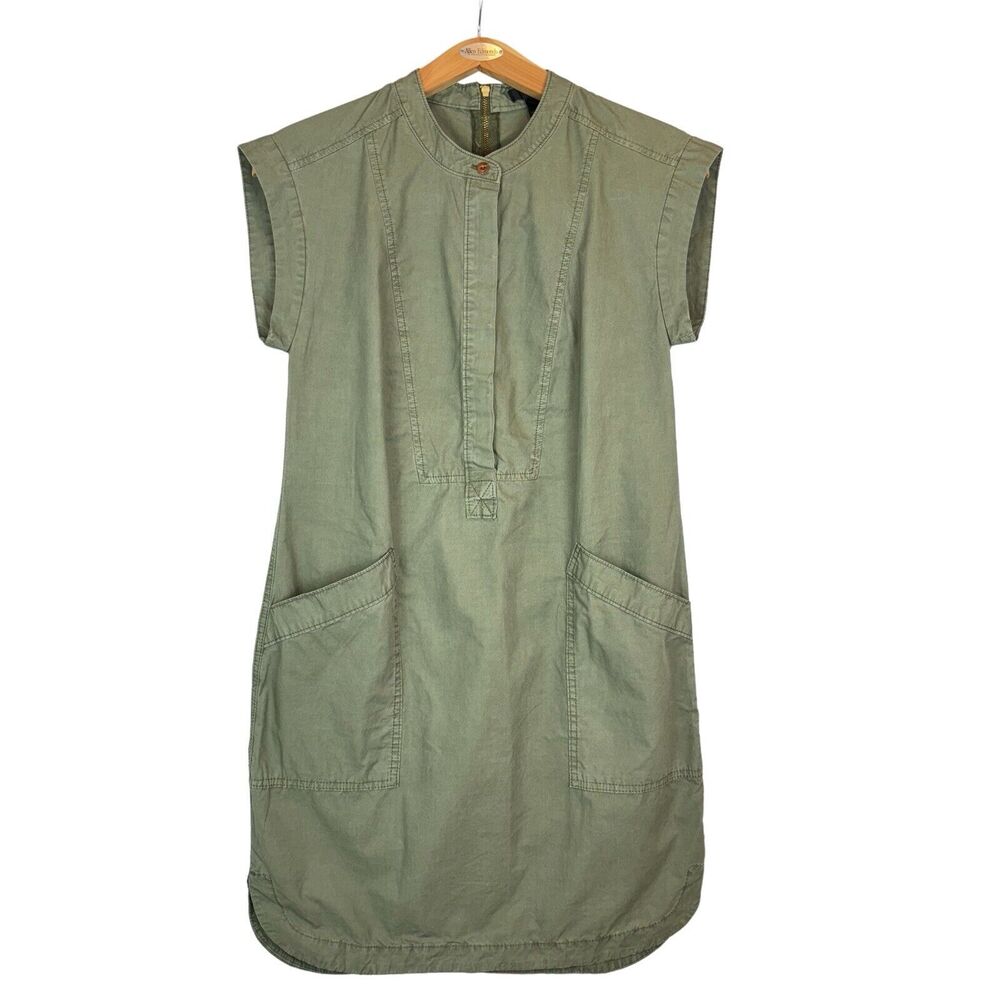 NWT J Crew Women’s Sz 2 Green Cap Sleeve‎ Cargo Shirt Dress. Pockets. Military - Picture 6 of 12